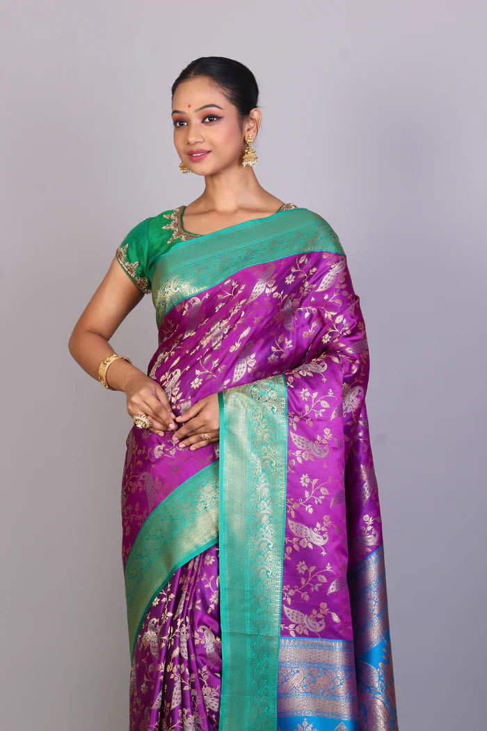 Purple Position Print Blended Silk Saree - Keya Seth Exclusive