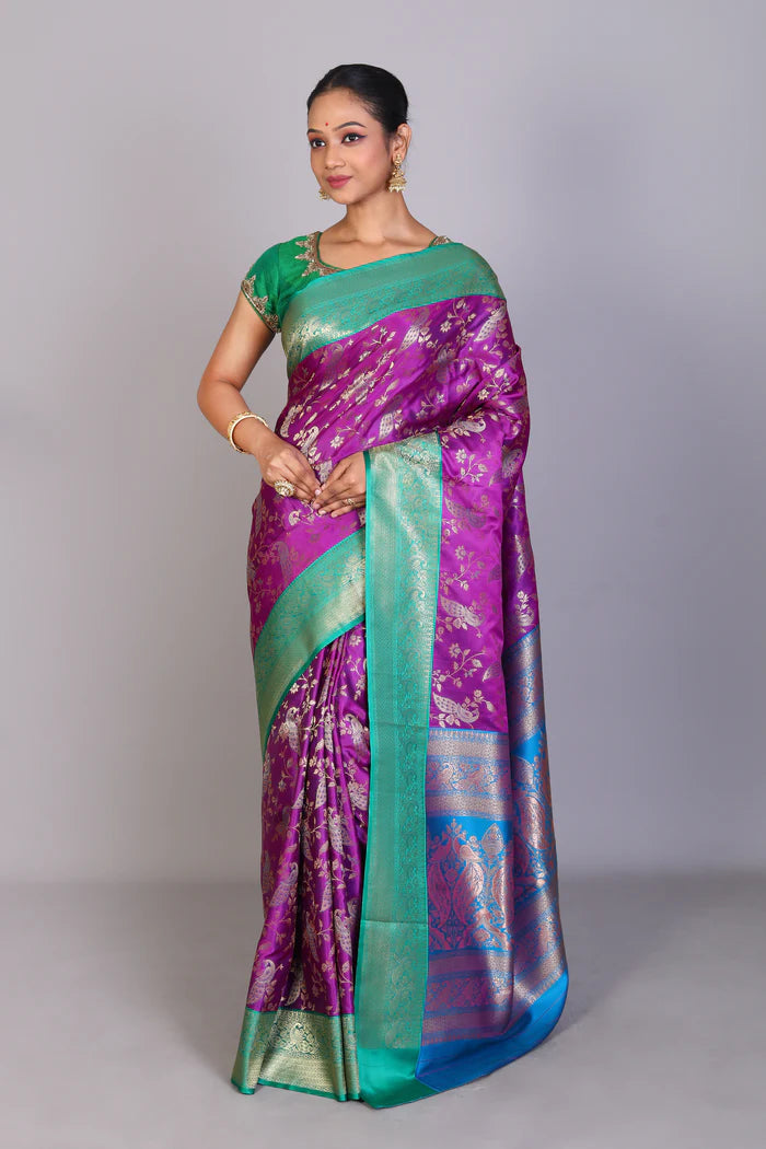 Purple Position Print Blended Silk Saree - Keya Seth Exclusive