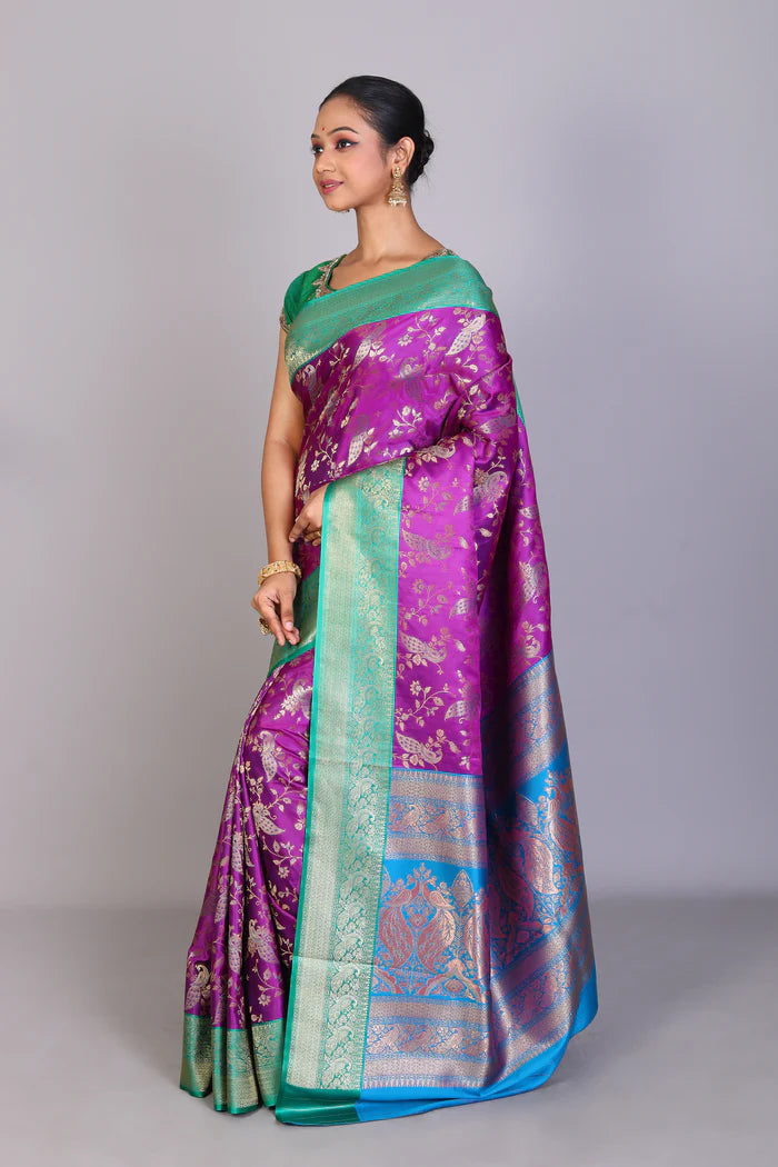 Purple Position Print Blended Silk Saree - Keya Seth Exclusive