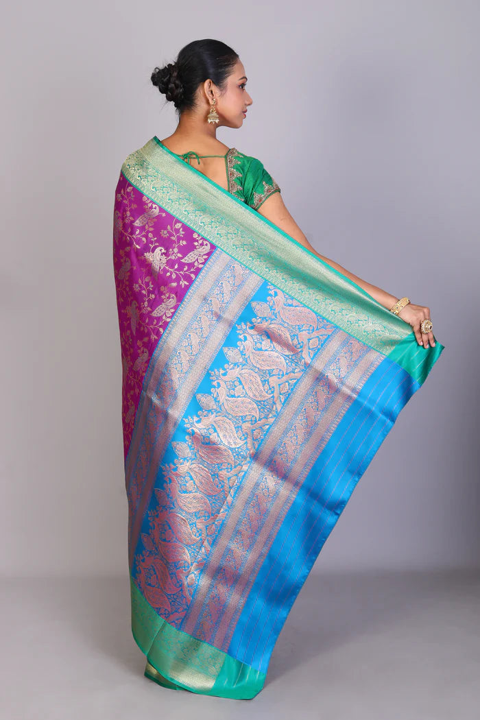 Purple Position Print Blended Silk Saree - Keya Seth Exclusive