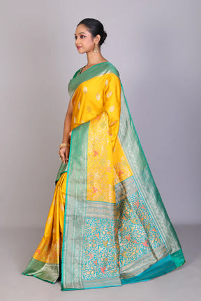 Yellow Blended Satin Silk Saree - Keya Seth Exclusive