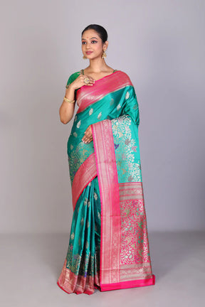Rama Green Blended Satin Silk Saree - Keya Seth Exclusive