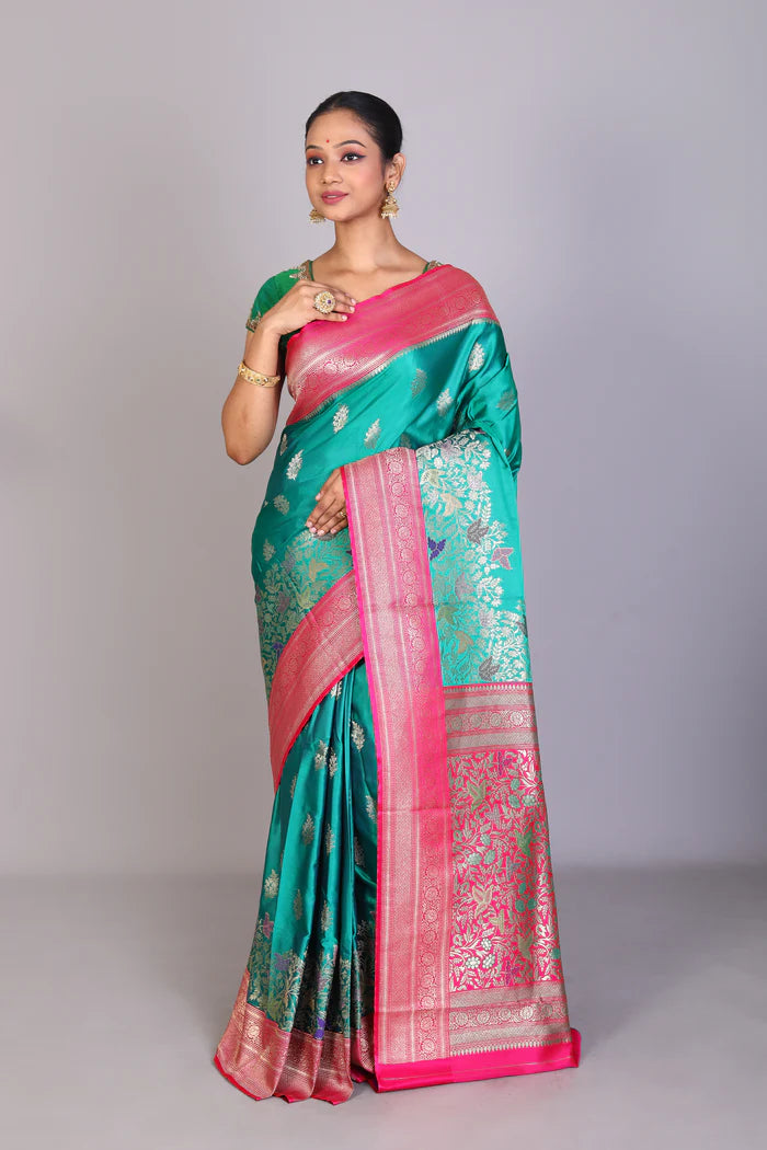 Rama Green Blended Satin Silk Saree - Keya Seth Exclusive