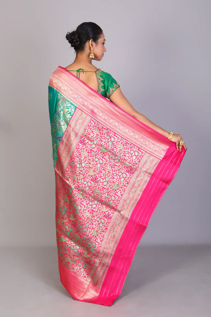Rama Green Blended Satin Silk Saree - Keya Seth Exclusive