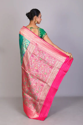 Rama Green Blended Satin Silk Saree - Keya Seth Exclusive