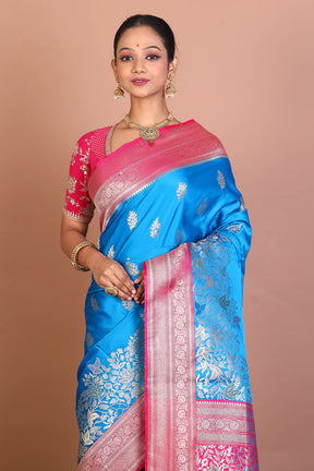 Blue Dupion Silk Saree - Keya Seth Exclusive