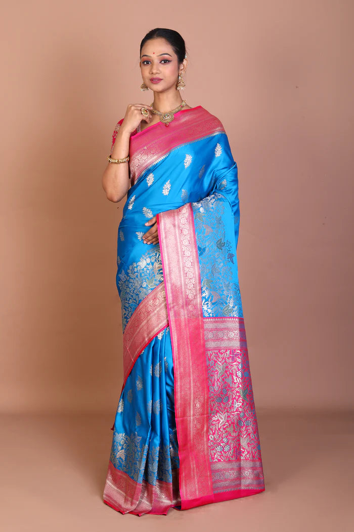 Blue Dupion Silk Saree - Keya Seth Exclusive