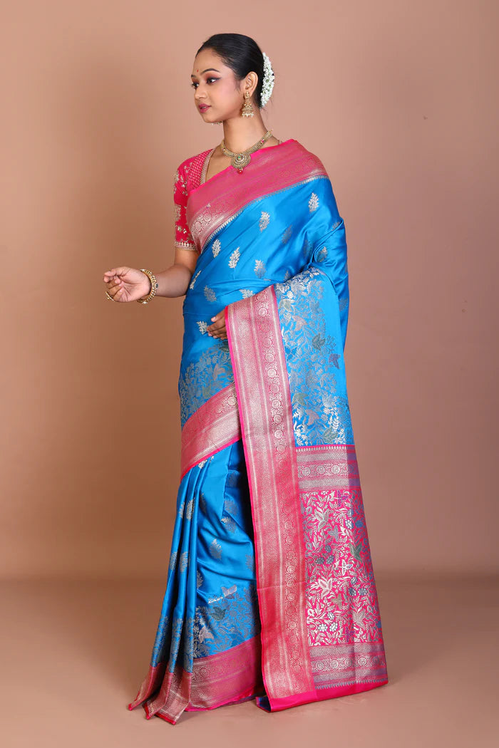 Blue Dupion Silk Saree - Keya Seth Exclusive