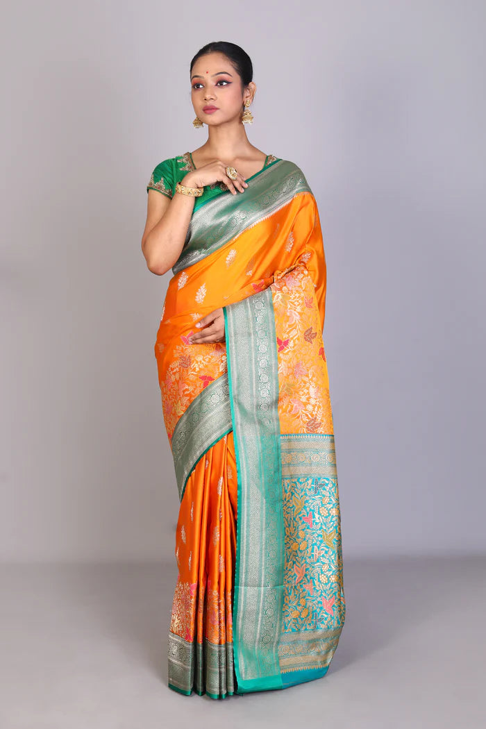 Mustard Satin Silk Blended Saree - Keya Seth Exclusive