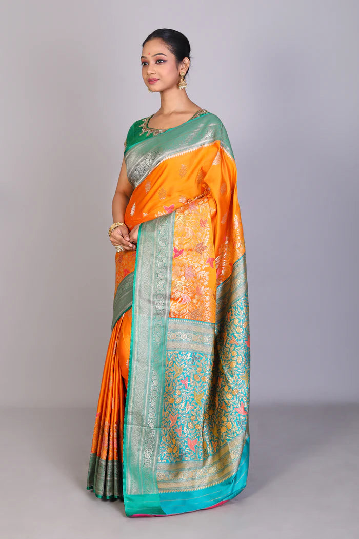 Mustard Satin Silk Blended Saree - Keya Seth Exclusive