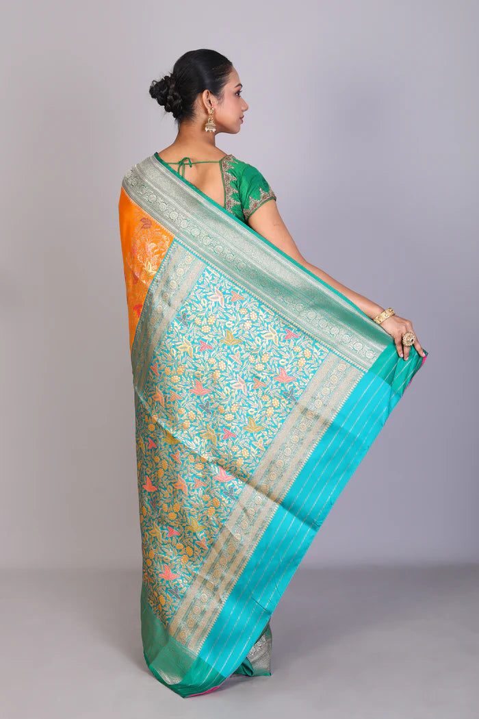 Mustard Satin Silk Blended Saree - Keya Seth Exclusive