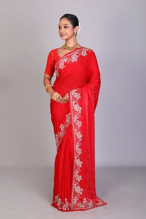 Red Blended Georgette Saree - Keya Seth Exclusive