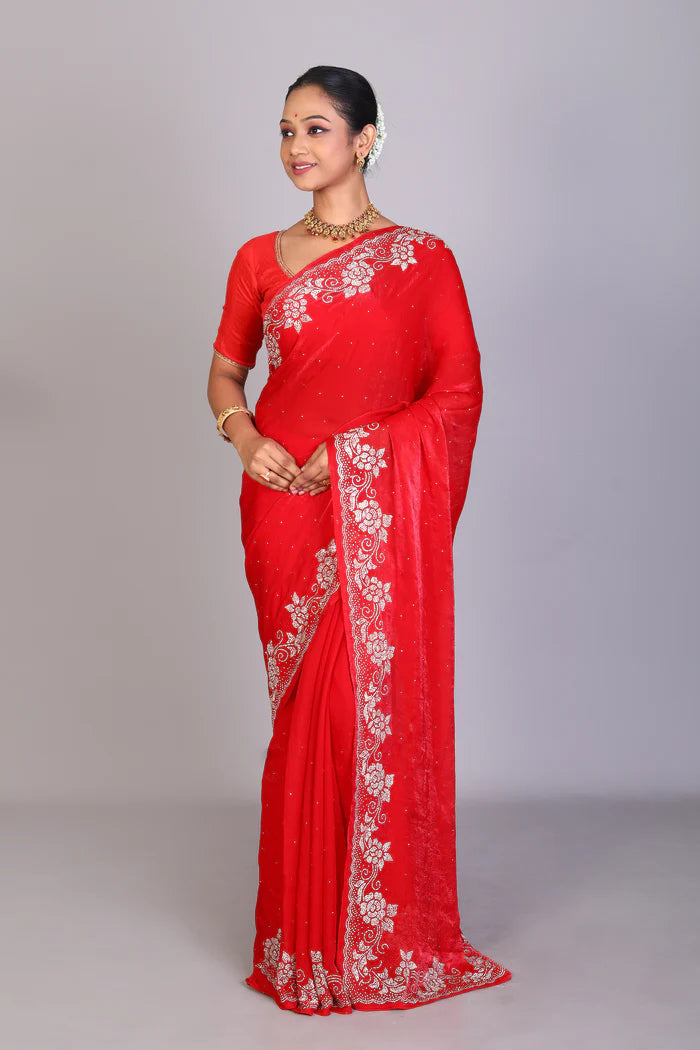 Red Blended Georgette Saree - Keya Seth Exclusive