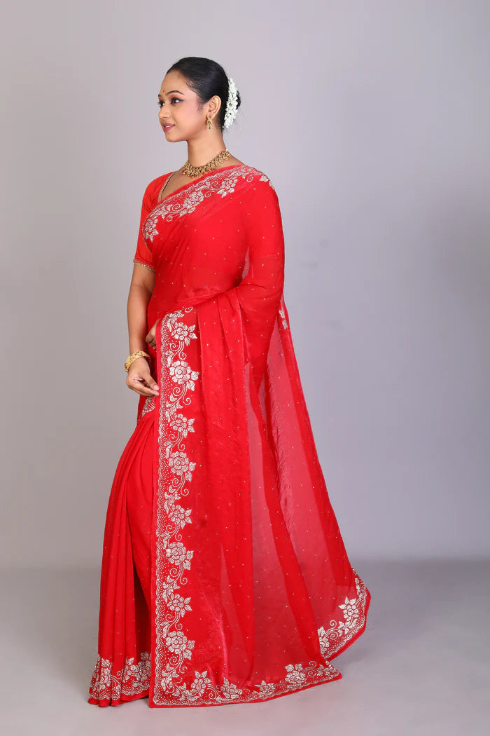 Red Blended Georgette Saree - Keya Seth Exclusive