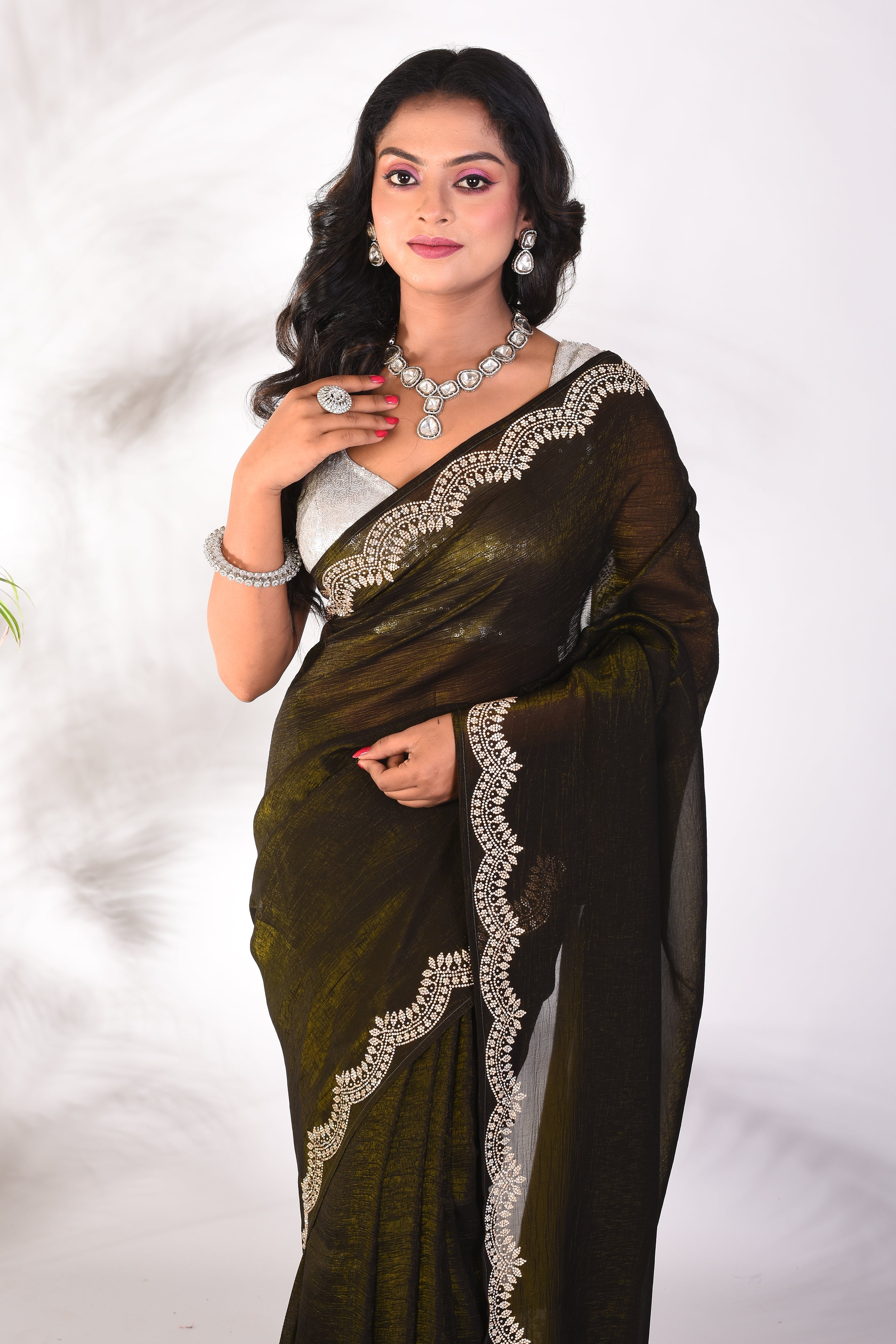 Fancy Olive Green Jimmy Choo Saree - Keya Seth Exclusive