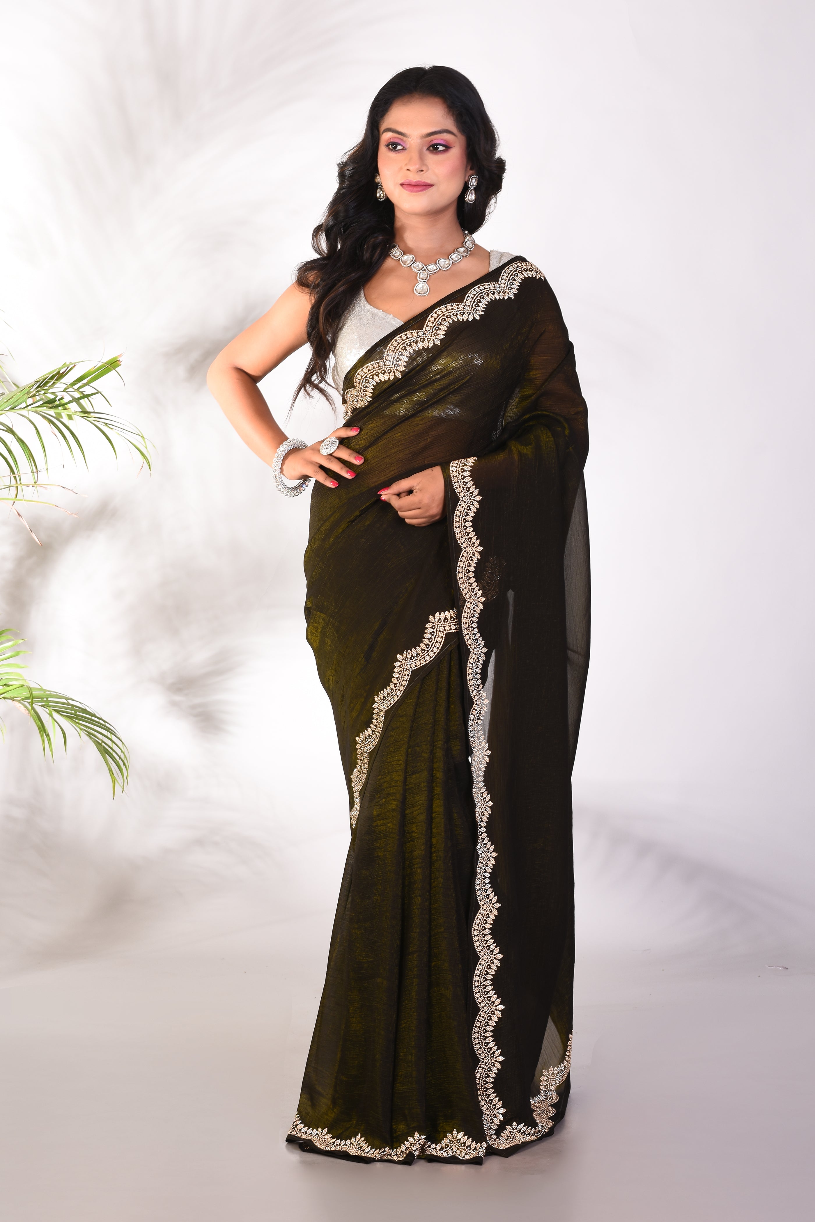 Fancy Olive Green Jimmy Choo Saree - Keya Seth Exclusive