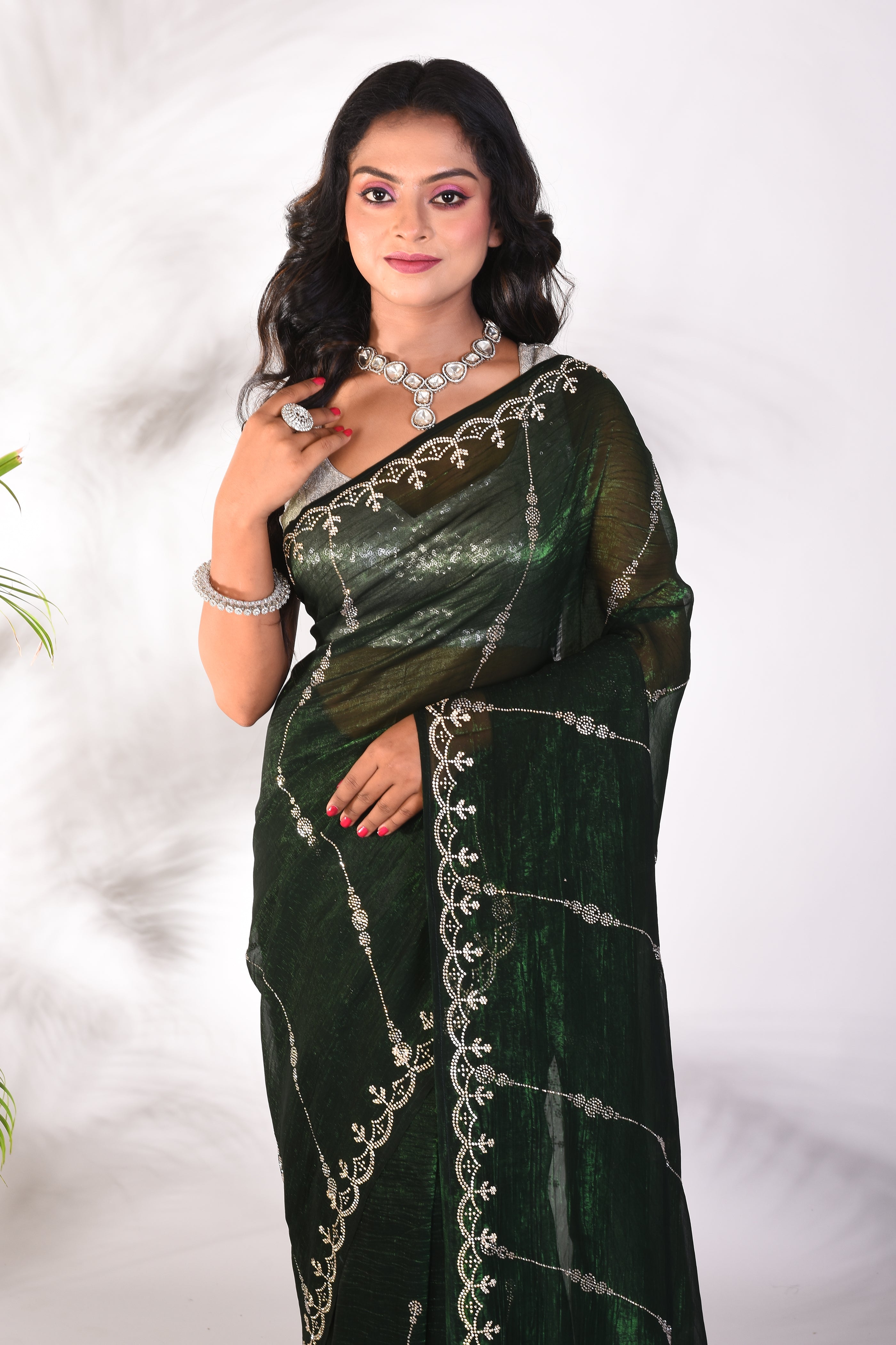 Fancy Bottle Green Jimmy Choo Saree - Keya Seth Exclusive