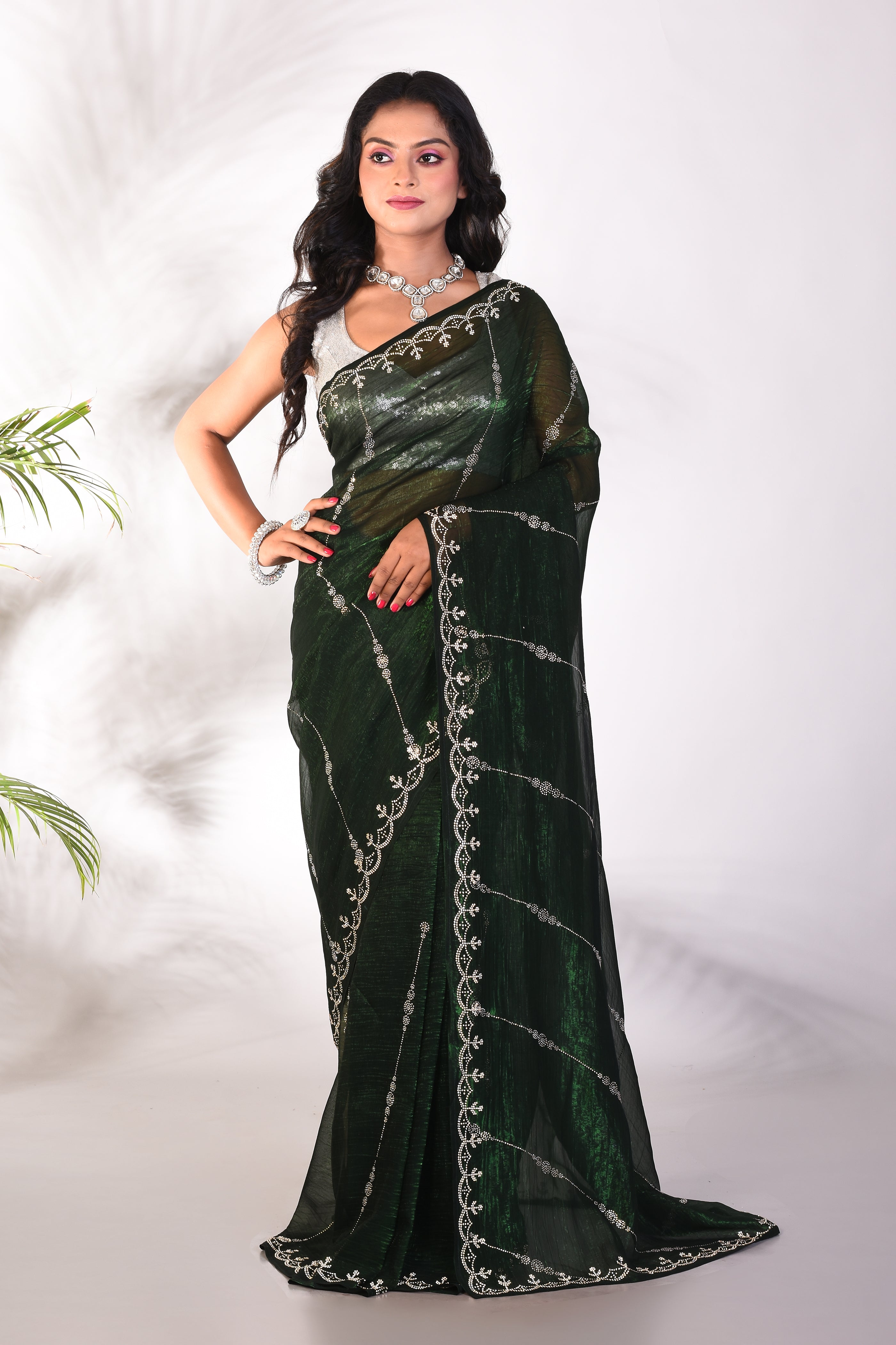 Fancy Bottle Green Jimmy Choo Saree - Keya Seth Exclusive