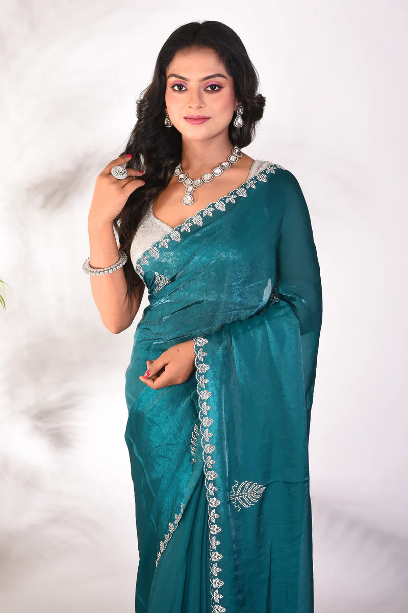 Fancy Rama Green Jimmy Choo Saree - Keya Seth Exclusive