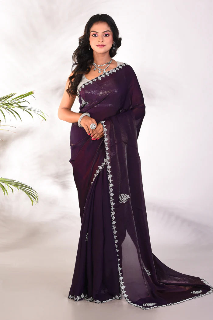 Fancy Violet Organza Saree - Keya Seth Exclusive