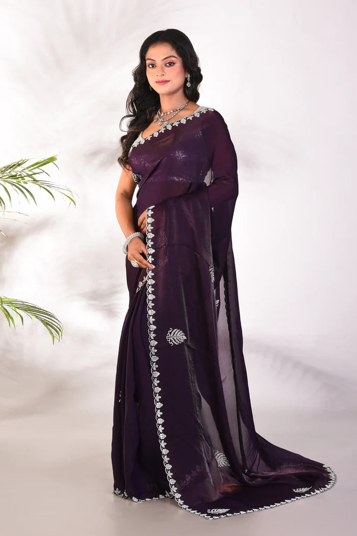 Fancy Violet Organza Saree - Keya Seth Exclusive