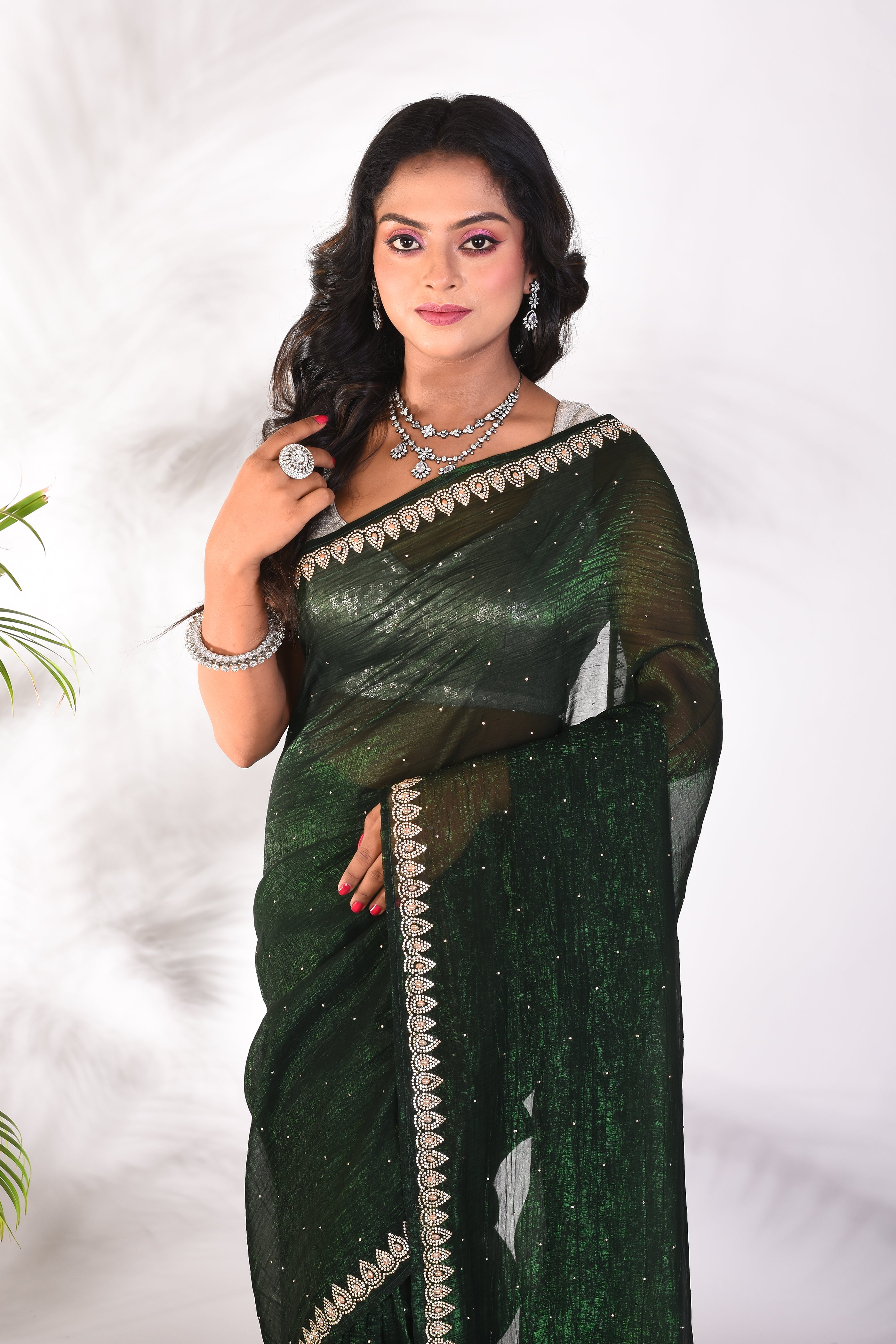 Fancy Bottle Green Jimmy Choo saree - Keya Seth Exclusive