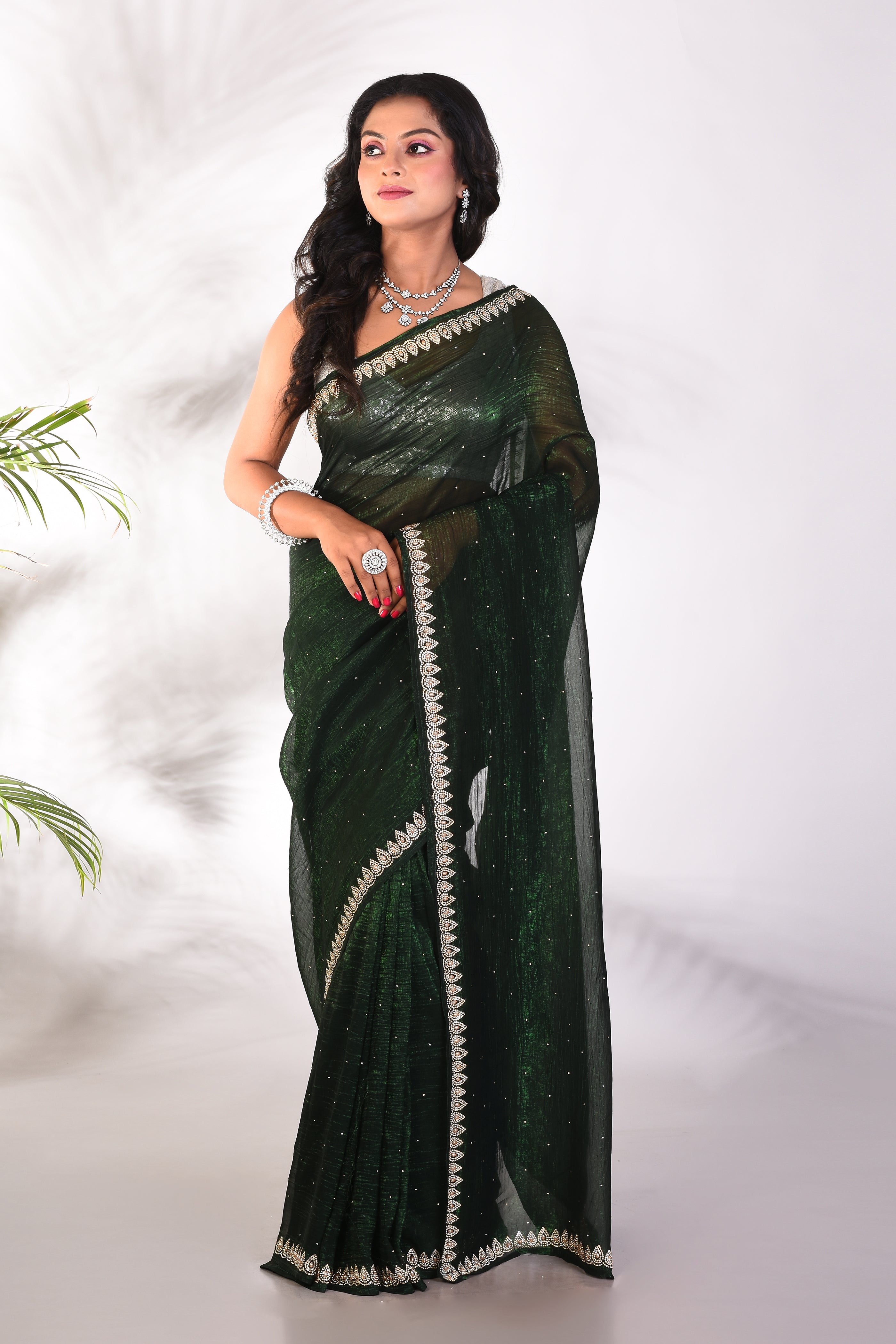 Fancy Bottle Green Jimmy Choo saree - Keya Seth Exclusive