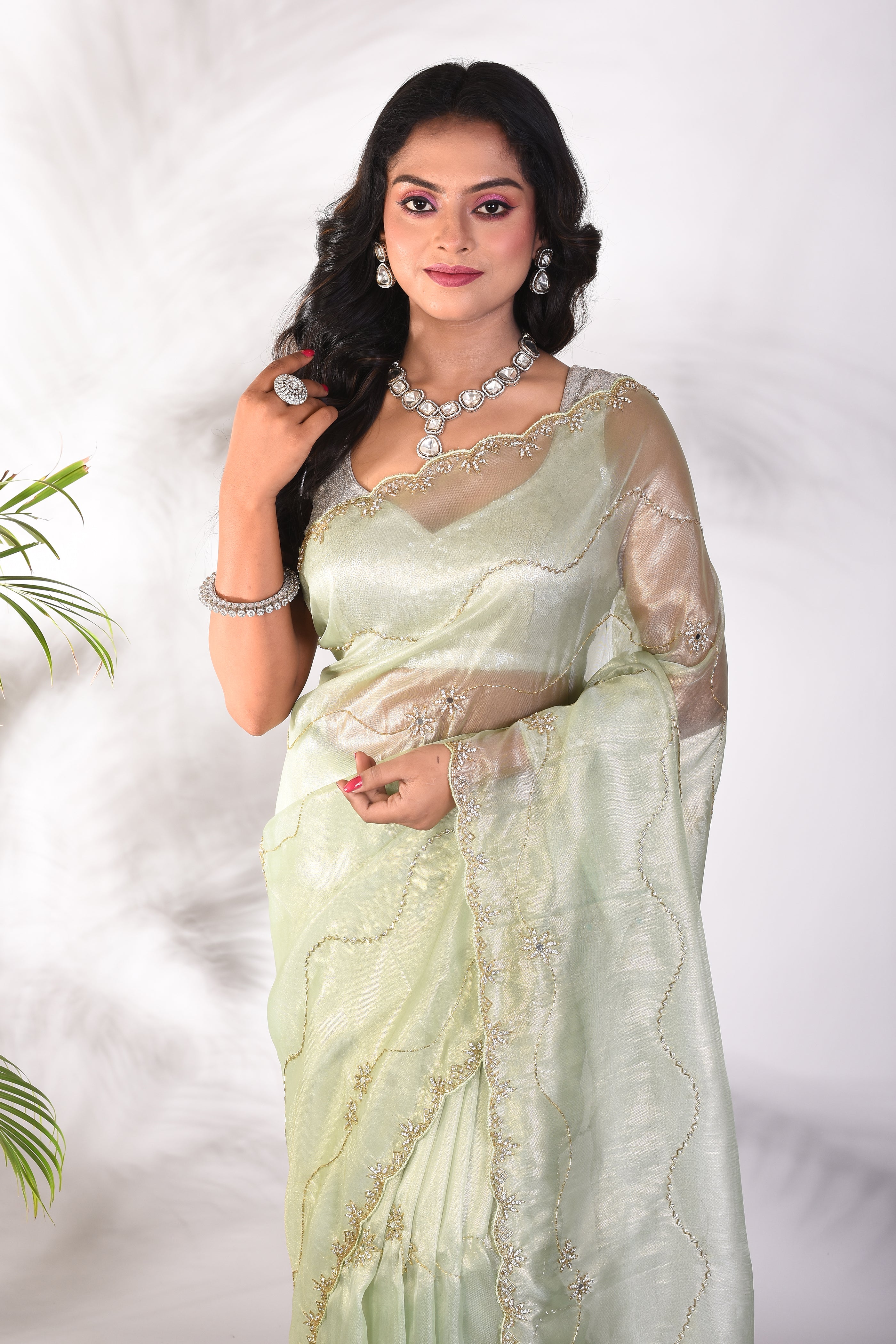 Fancy Pesta Green Jimmy Choo Saree - Keya Seth Exclusive