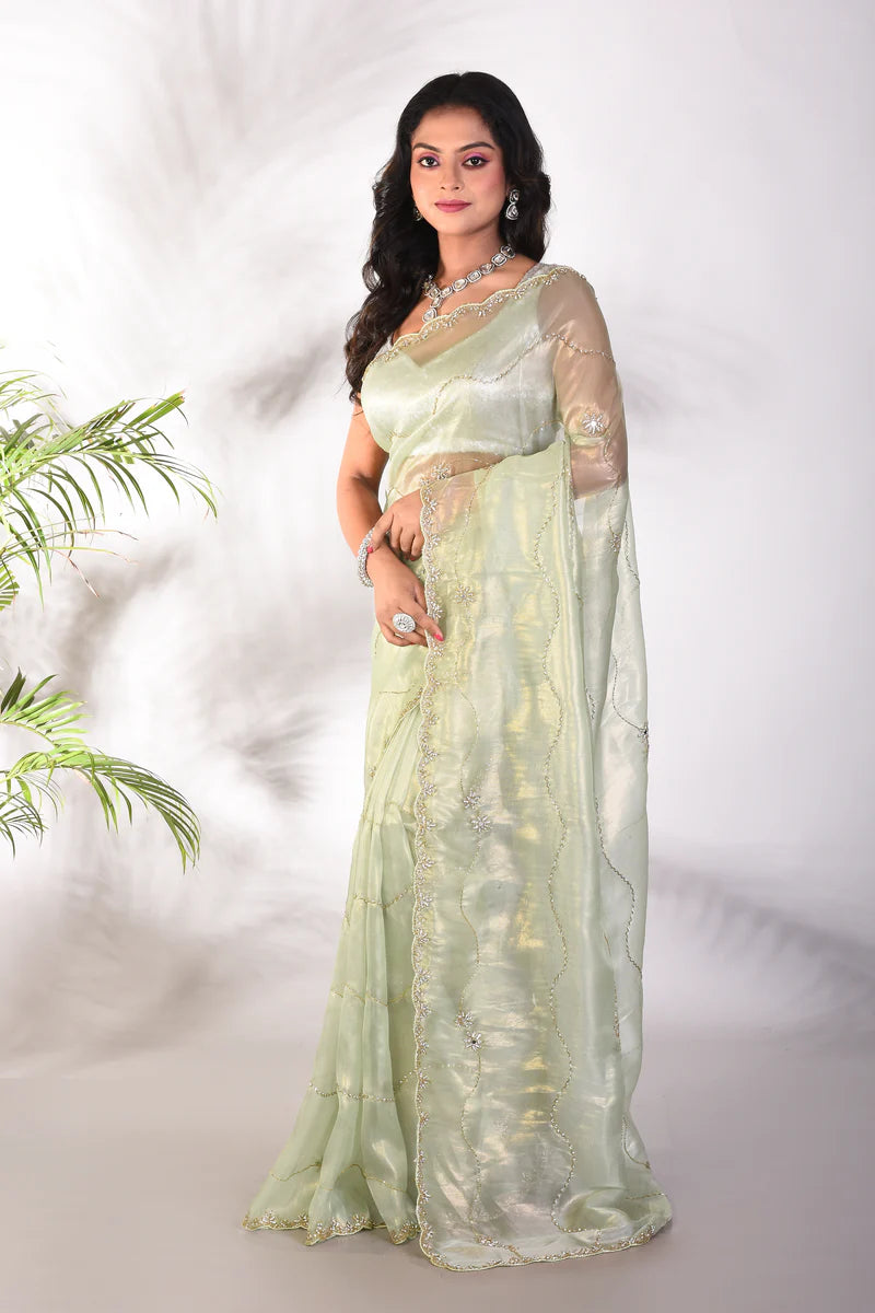 Fancy Pesta Green Jimmy Choo Saree - Keya Seth Exclusive