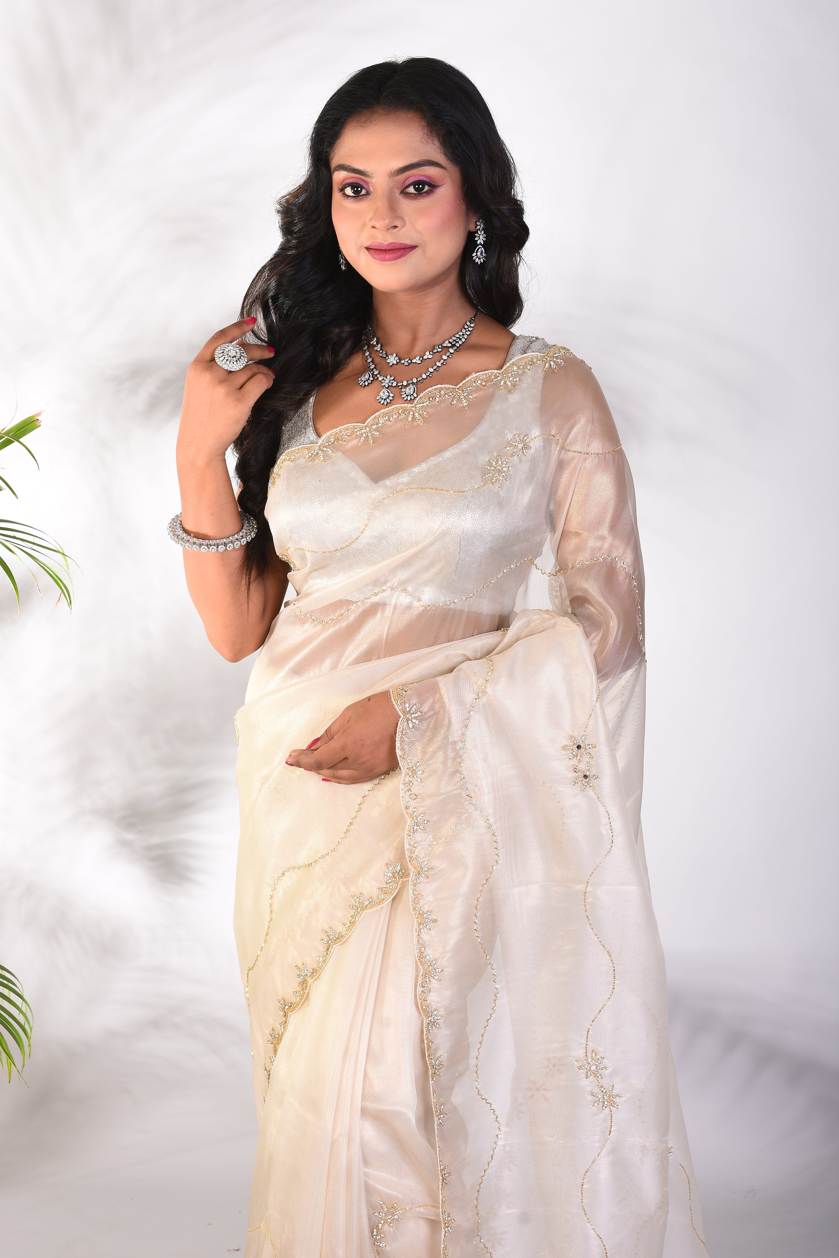 Fancy Offwhite Jimmy Choo Saree - Keya Seth Exclusive
