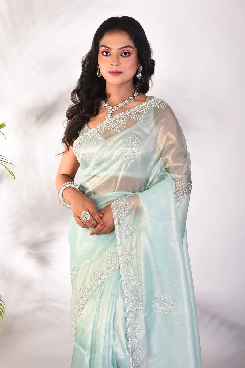 Fancy Sea Green Jimmy Choo Saree - Keya Seth Exclusive