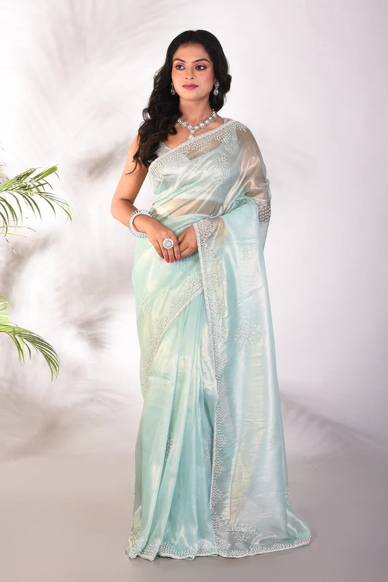 Fancy Sea Green Jimmy Choo Saree - Keya Seth Exclusive