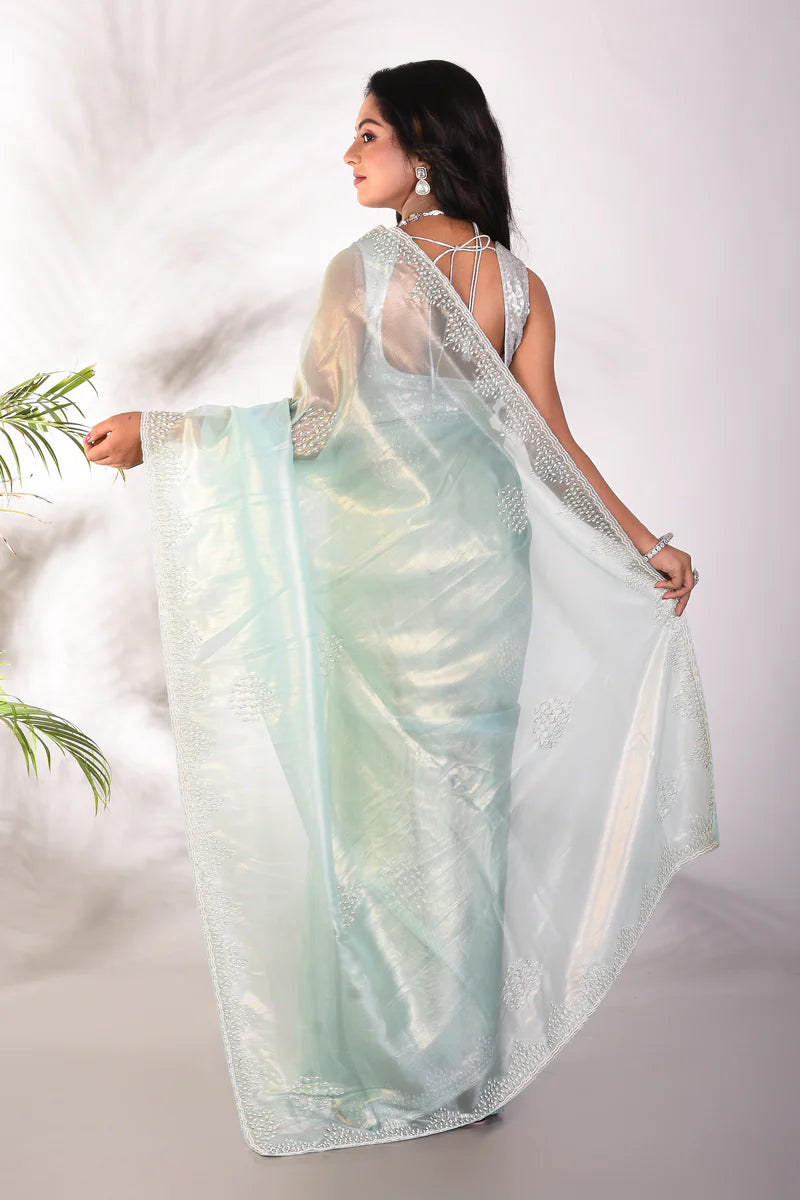 Fancy Sea Green Jimmy Choo Saree - Keya Seth Exclusive