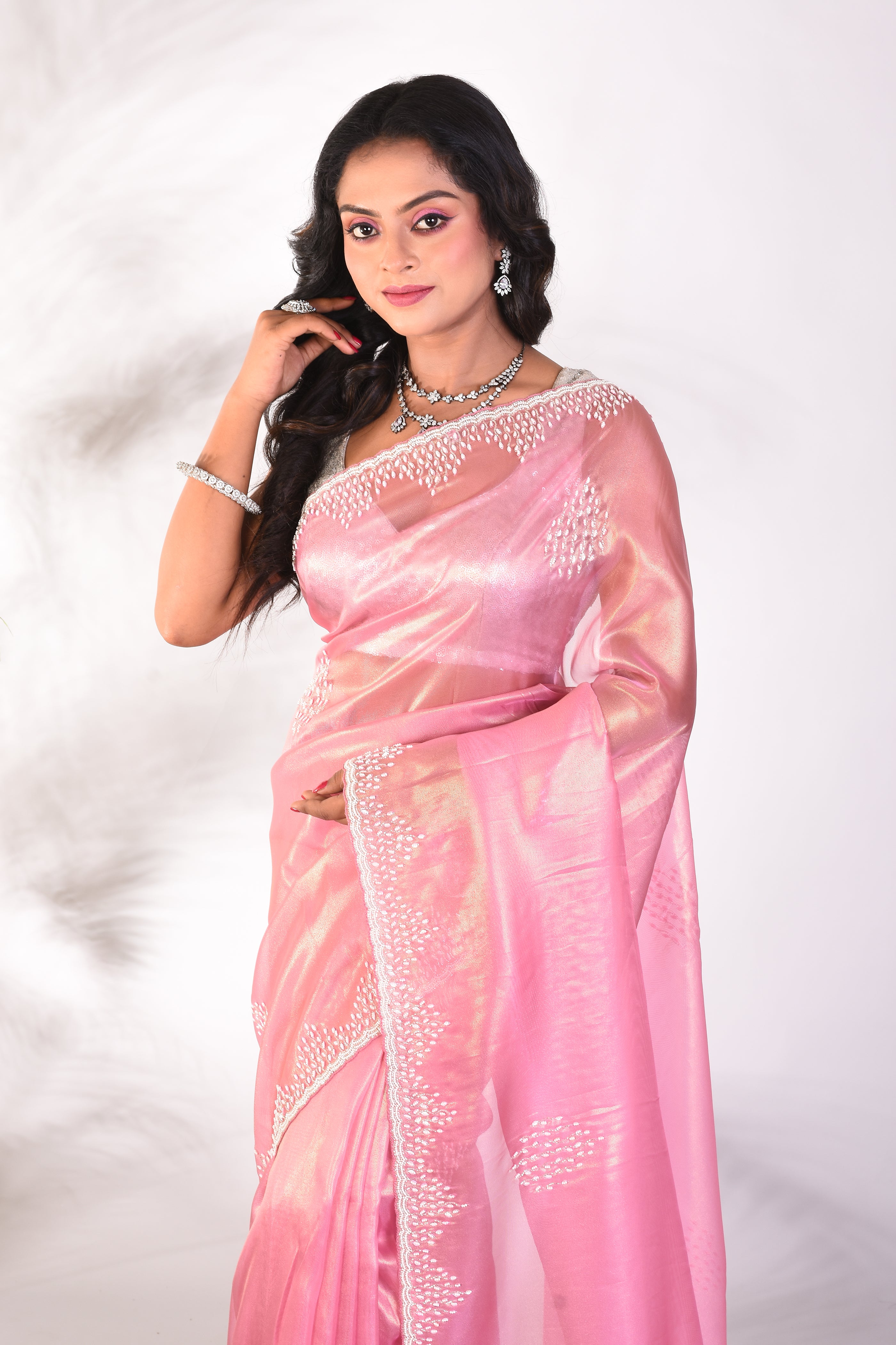 Fancy Pink Organza Saree - Keya Seth Exclusive
