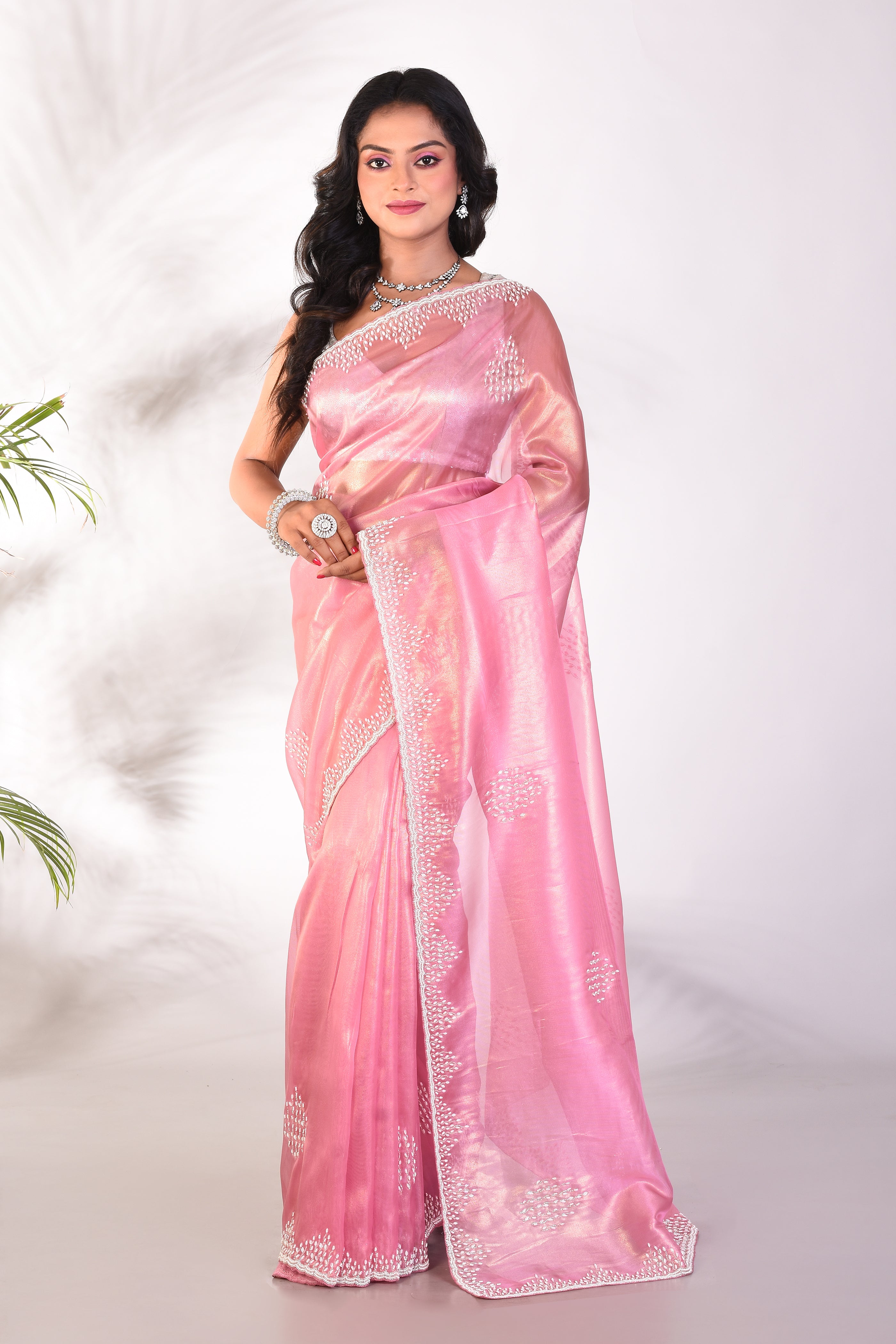 Fancy Pink Organza Saree - Keya Seth Exclusive