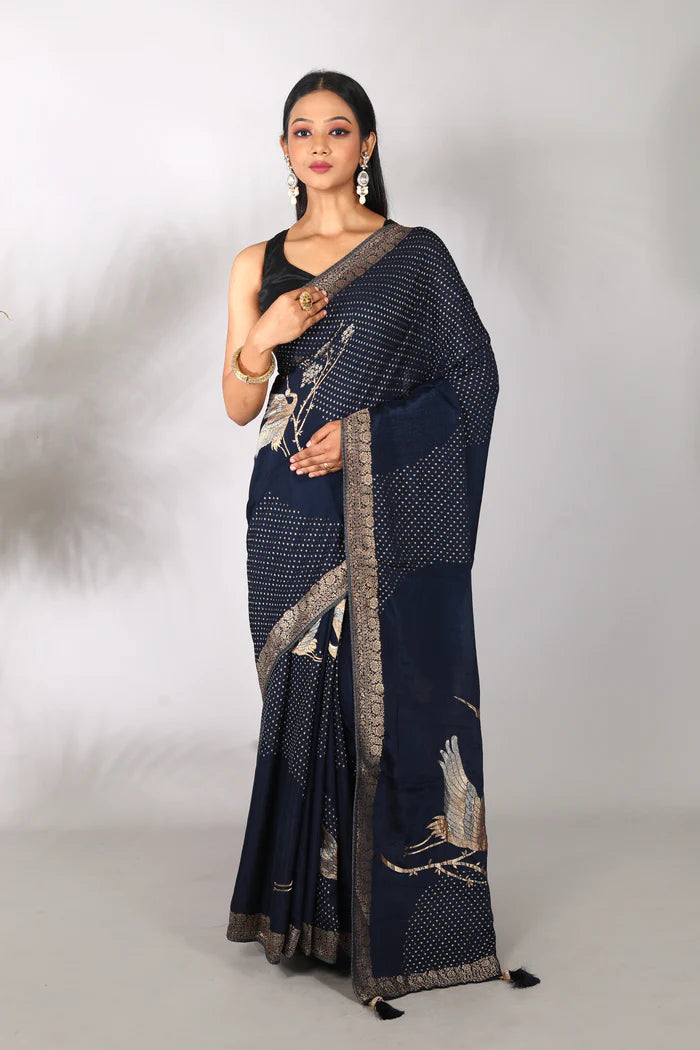 Navy Blue Khaddi Blended Saree - Keya Seth Exclusive
