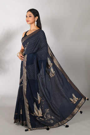 Navy Blue Khaddi Blended Saree - Keya Seth Exclusive
