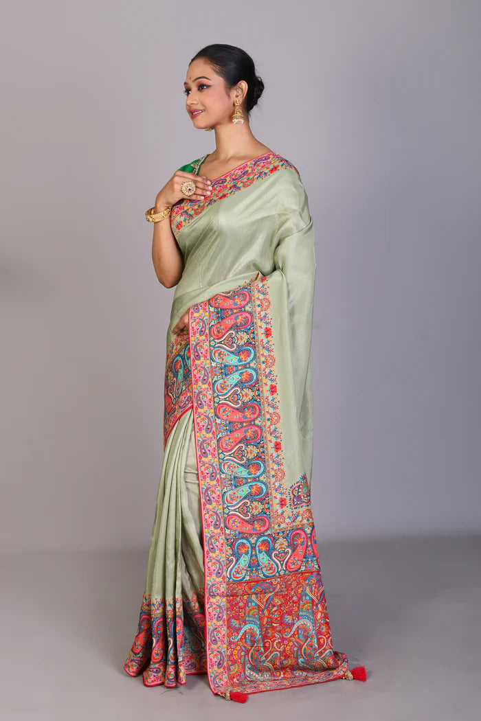 Pesta Green Blended Khaddi Saree - Keya Seth Exclusive