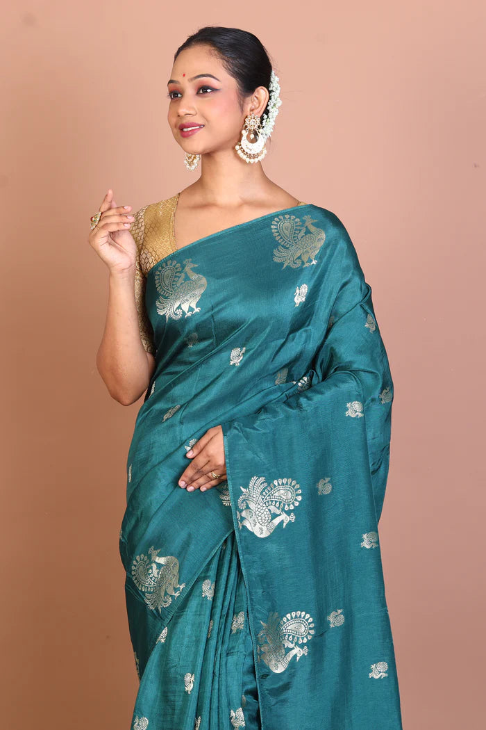 Rama Green Blended Khaddi Saree - Keya Seth Exclusive