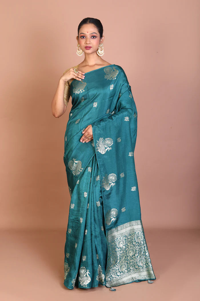 Rama Green Blended Khaddi Saree - Keya Seth Exclusive