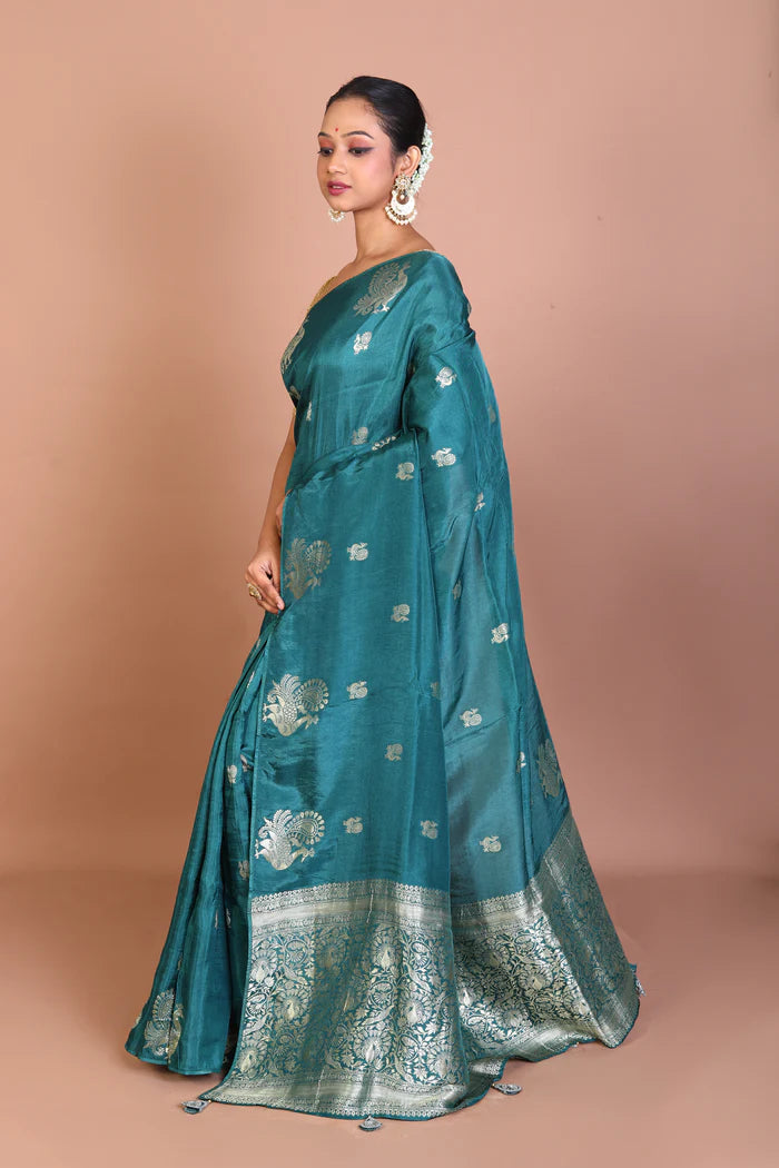 Rama Green Blended Khaddi Saree - Keya Seth Exclusive