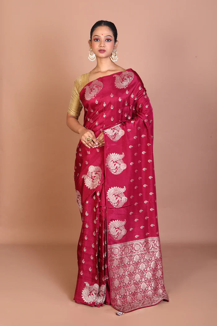 Maroon Blended Khaddi Saree - Keya Seth Exclusive