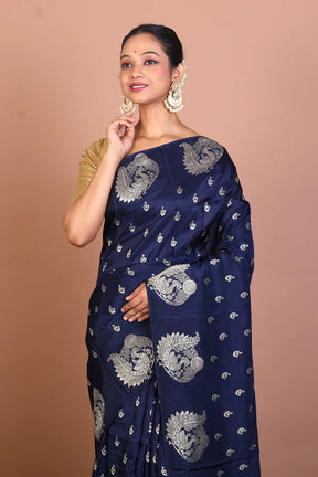 Navy Blue Blended Khaddi Saree - Keya Seth Exclusive