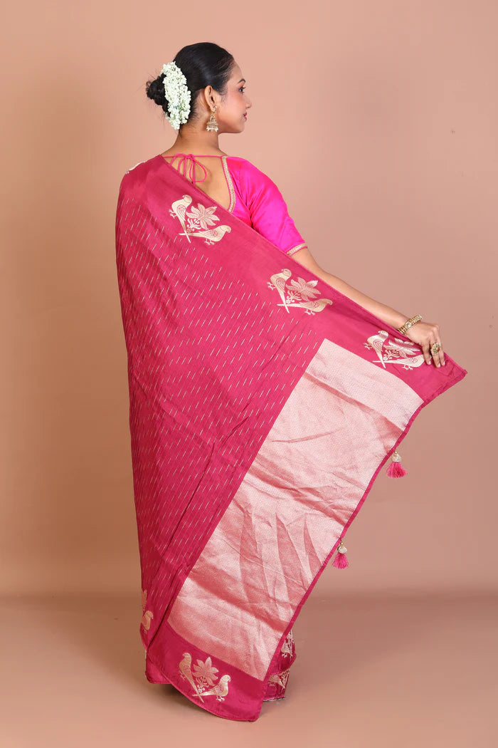 Magenta Blended Khaddi Saree - Keya Seth Exclusive