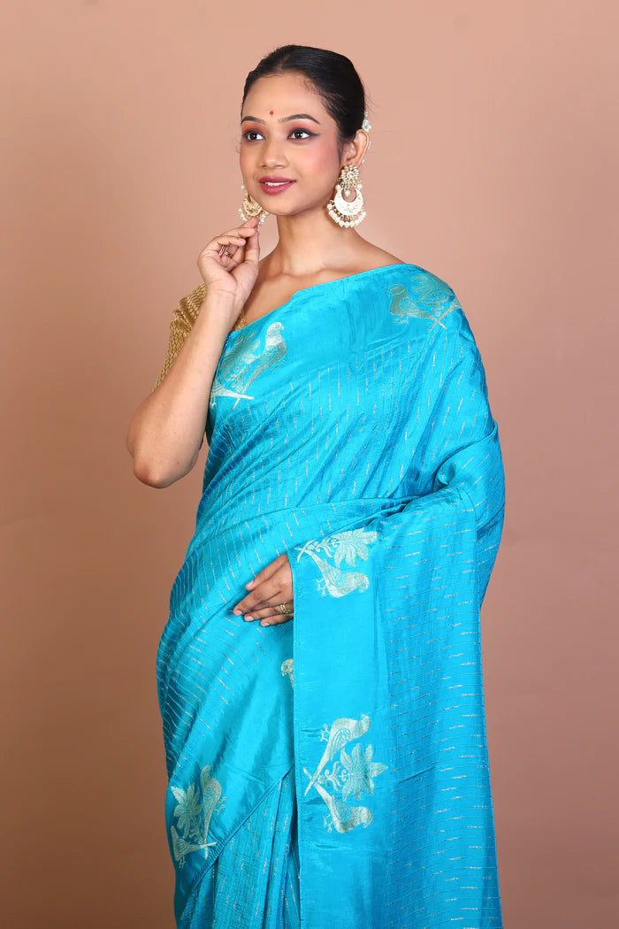 Sky Blue Blended Khaddi Saree - Keya Seth Exclusive