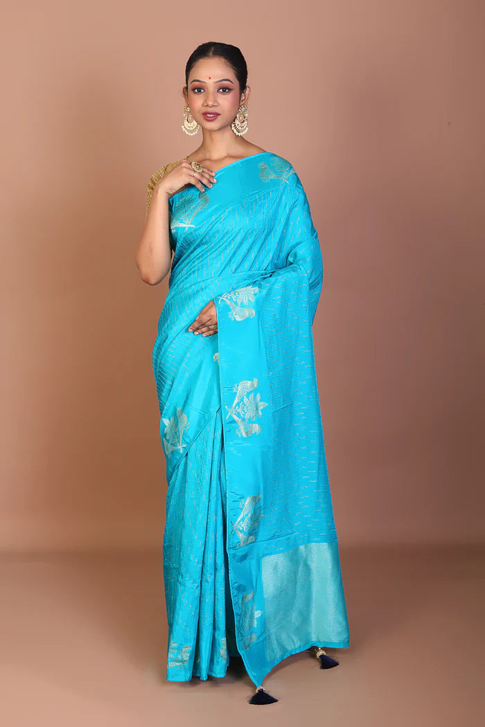 Sky Blue Blended Khaddi Saree - Keya Seth Exclusive