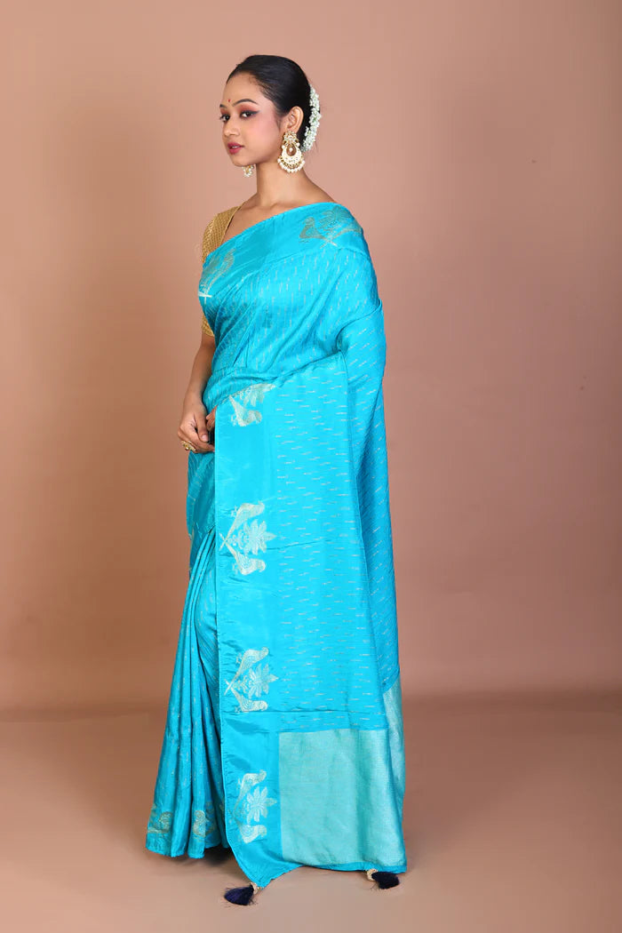 Sky Blue Blended Khaddi Saree - Keya Seth Exclusive