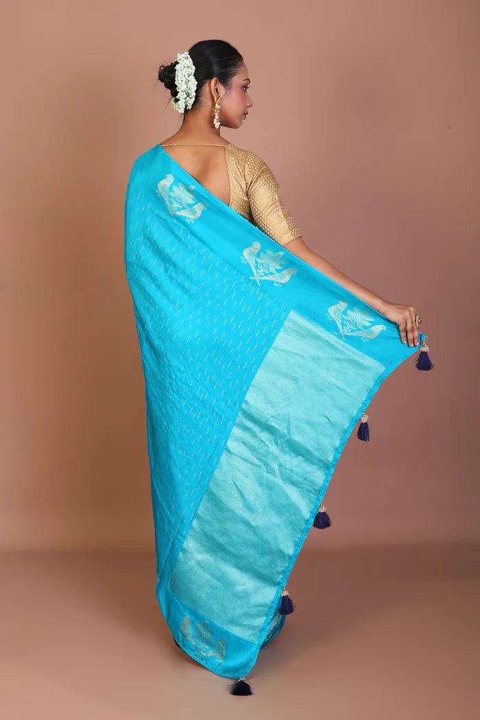 Sky Blue Blended Khaddi Saree - Keya Seth Exclusive
