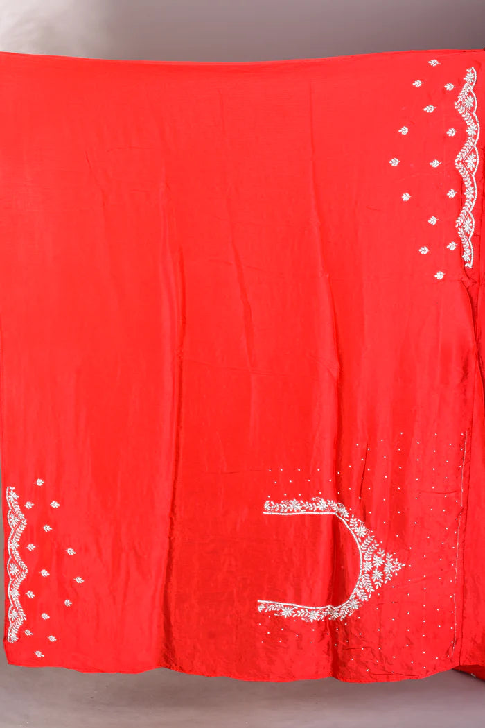 Fancy Red Satin Silk Saree - Keya Seth Exclusive