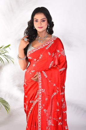 Fancy Red Jimmy Choo saree - Keya Seth Exclusive